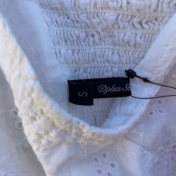 Dplus Studio White Floral Eyelet Tie Up Strap Baby Doll Dress Size Small - Picture 3 of 8